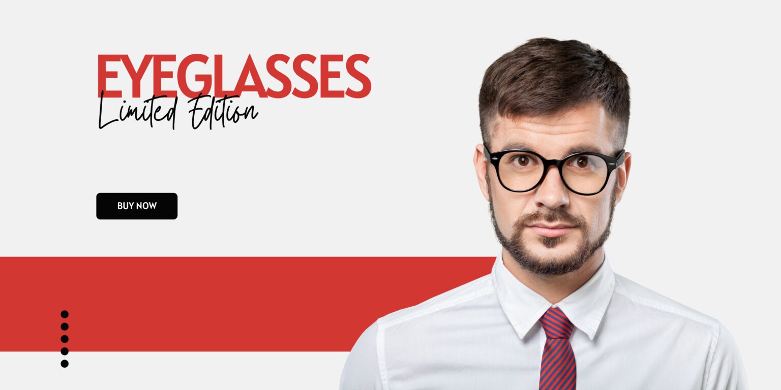 Grey and Red Premium Eye Glasses Landscape Banner